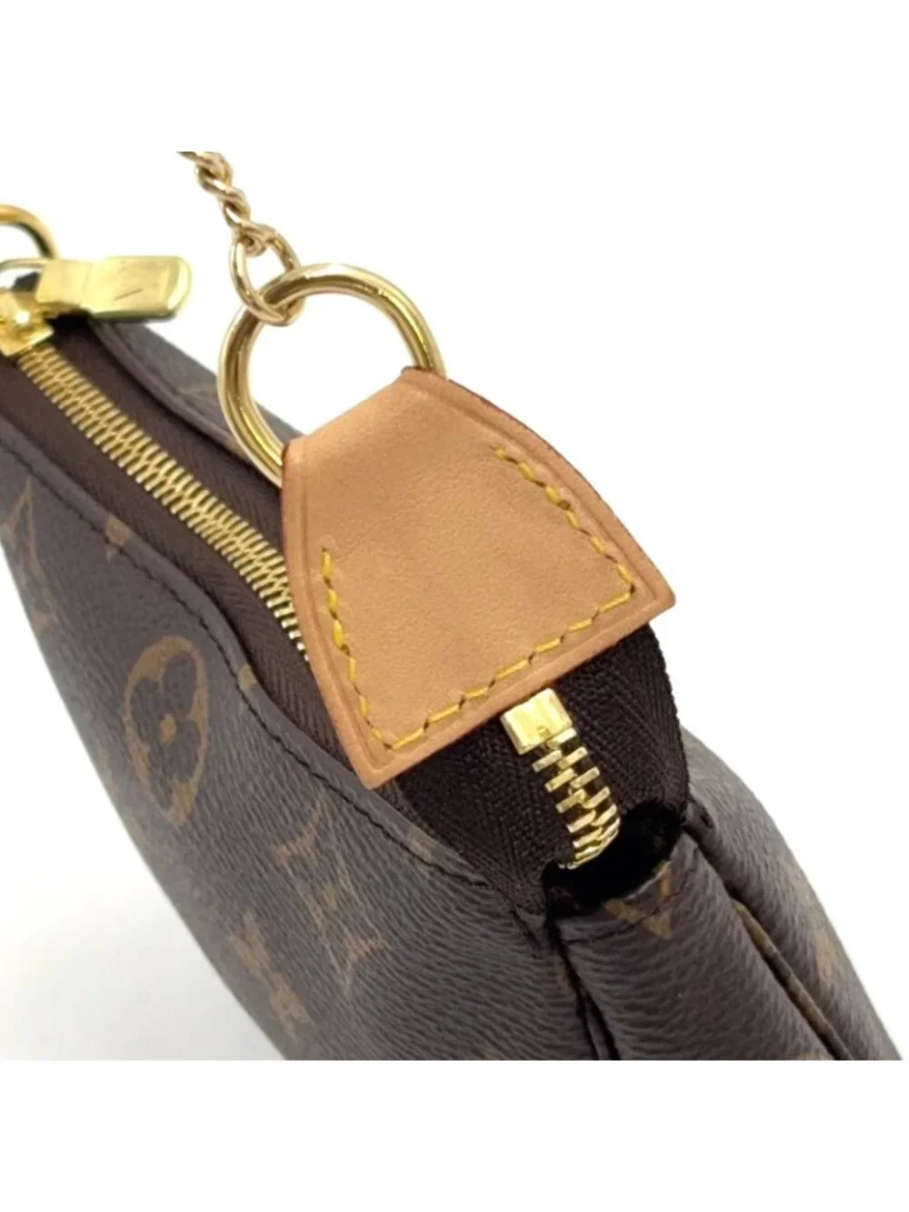 Louis Vuitton Mini Pochette Accessoires Monogram Leather Brown Handbag Gold